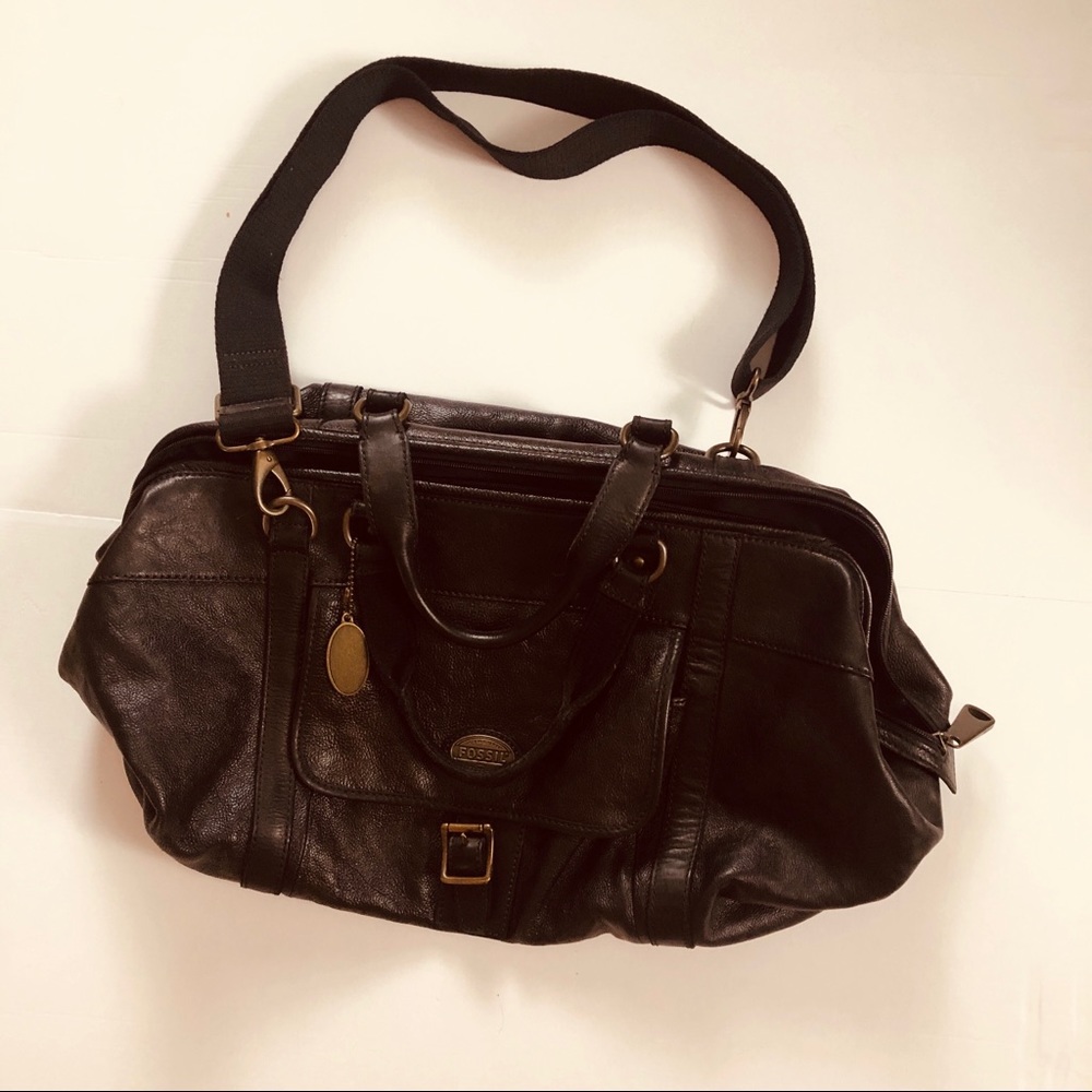 Fossil Leather Weekend Bag W Adjustable Strap - Picture 6 of 7